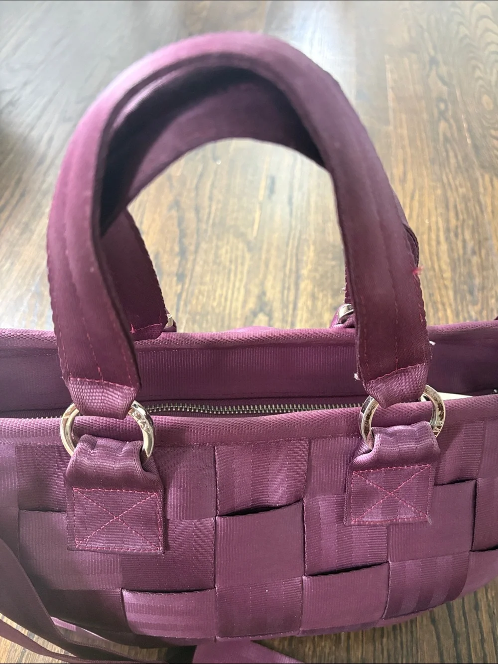 Plum Woven Tote Handbag with Adjustable Strap-by Harvey’s